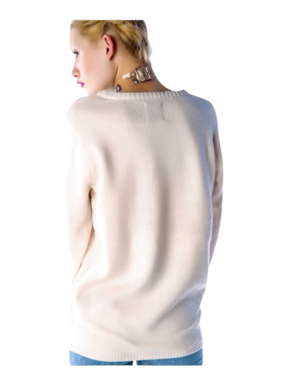 VHTF: new UNIF ♱ You Are My World FTW Sweater ♱ Cozy Intarsia Knit ♱ Ivory Pink - Picture 14 of 16